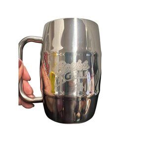 The Silver Bullet Coors stainless steel beer mug, barrel shaped, polished finish